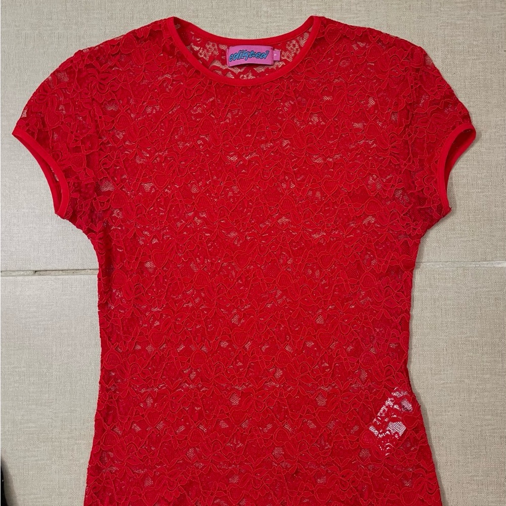 Edikted Red Fitted Short Sleeve T-Shirt